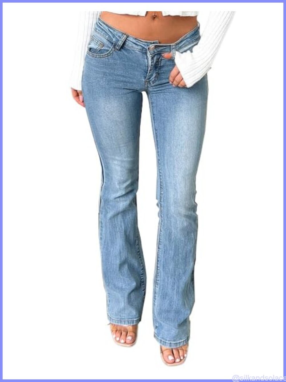 Low Rise Flare Skinny Jeans Stretch Double Button Denim